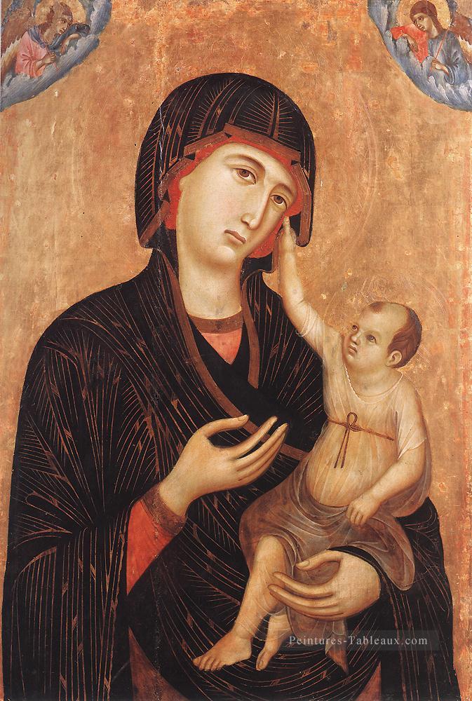 Madone avec Enfant et Deux Anges Crevole Madonna école siennoise Duccio Peintures à l'huile